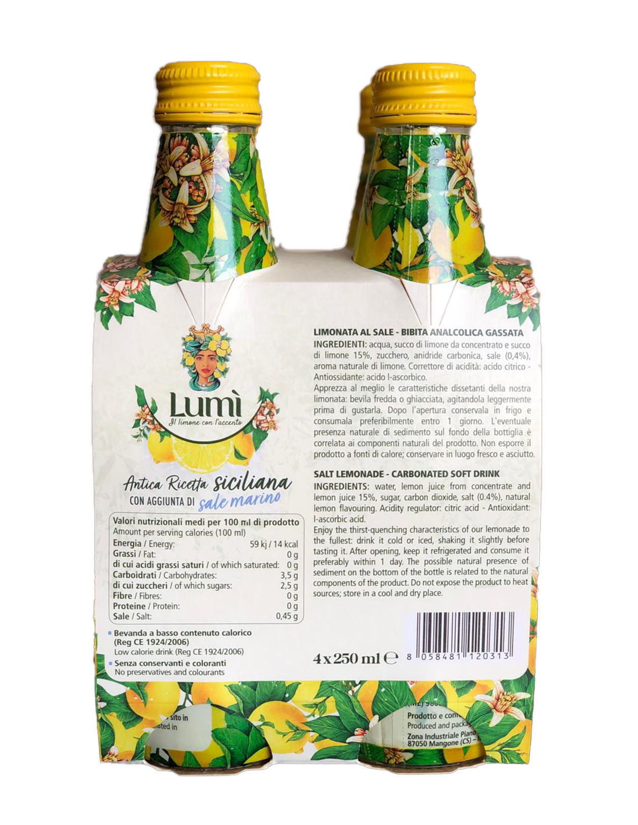 Limonata Fior di Sale Lumi - Confezione da 6 cluster da 4 bottiglie in vetro 250ml