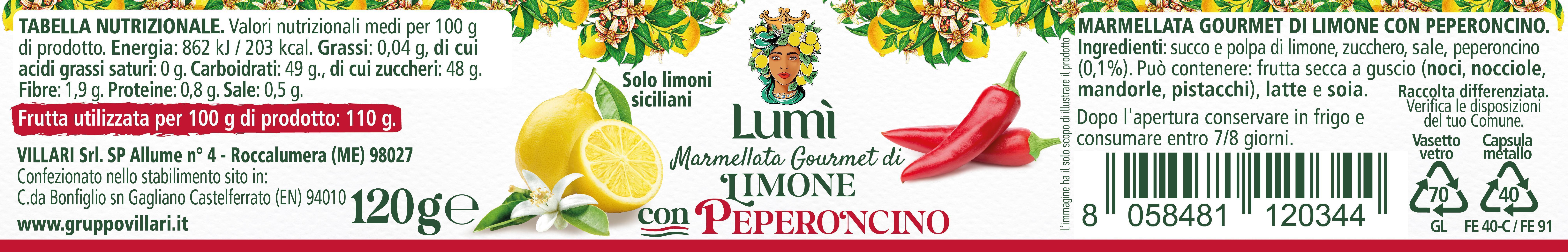 Marmellata gourmet Lumi di limone e peperoncino - Confezione da 12 vasetti da 120gr