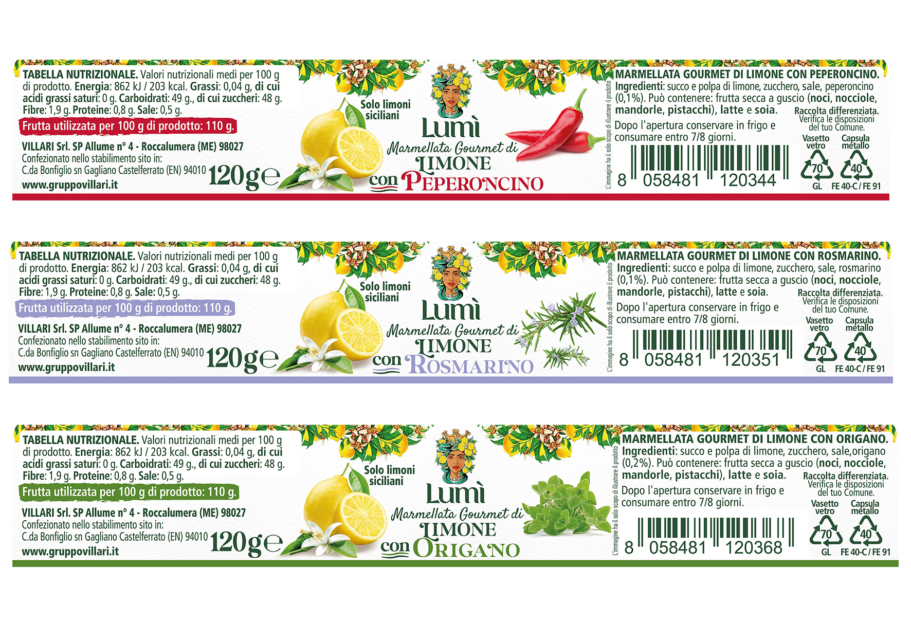 Marmellata gourmet Lumi di limone e spezie mediterranee - Confezione da 12 vasetti da 120gr
