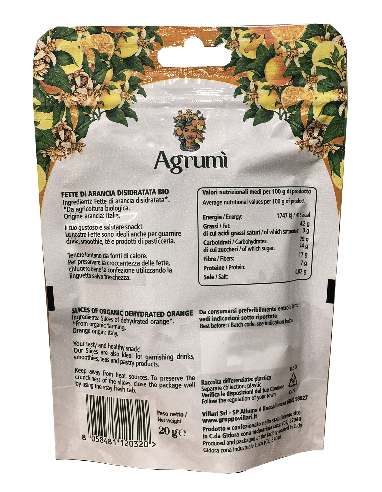 Fette disidratate di arancia BIO Agrumi - Confezione da 12 sacchetti da 20gr