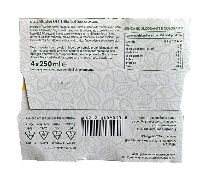 Fior di Sale al Mix di Agrumi Lumi - Confezione da 6 cluster da 4 bottiglie in vetro 250ml