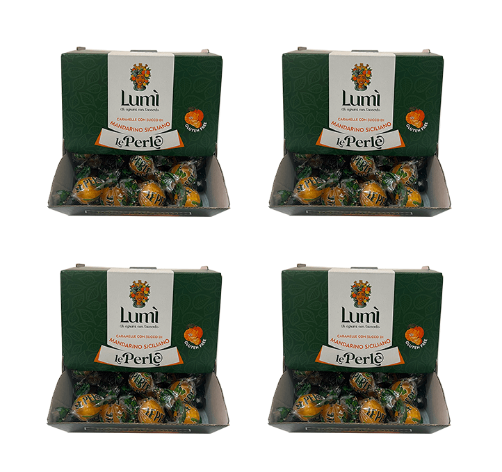 Caramelle Perle di Lumi box da 4 bocche di lupo da 600gr - Gusto Mandarino