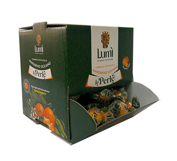 Caramelle Perle di Lumi box da 4 bocche di lupo da 600gr - Gusto Mandarino